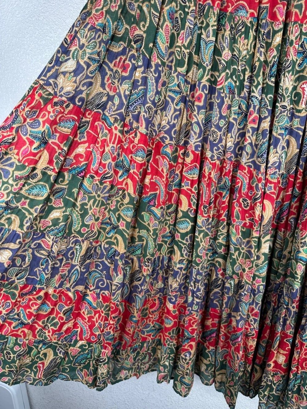 Kathryn Deene Vintage Red Blue Floral Boho Festival Flowy Tiered Maxi Dress Sz L - Picture 3 of 6